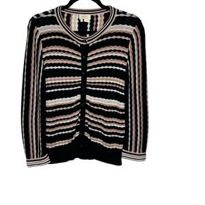 Kate Spade Pointelle Cotton Cashmere Blend Striped Cardigan Sweater Small